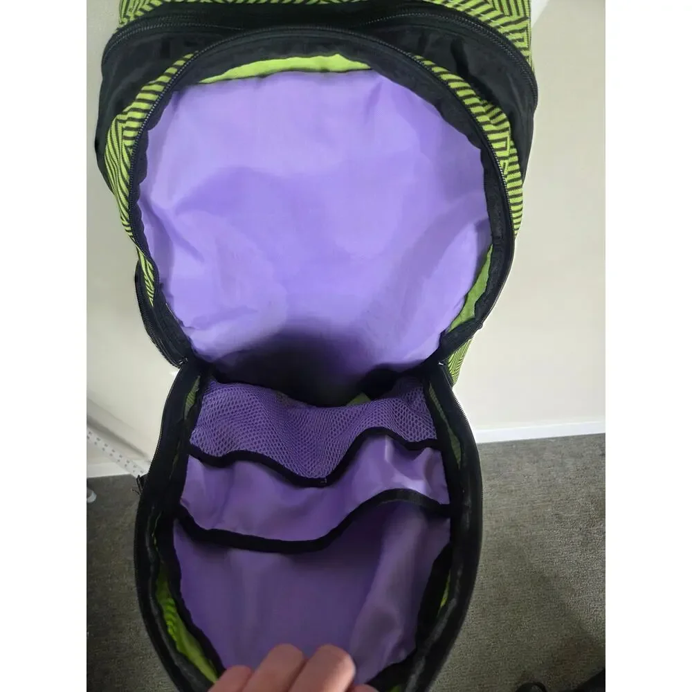 Burton Vintage Snowboard Backpack Daypack Green & Black Purple Interior
